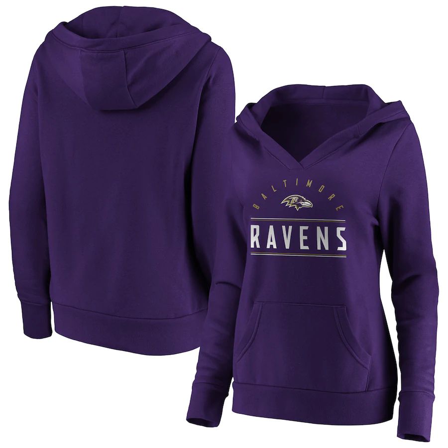 Women Baltimore Ravens Fanatics Branded Purple Iconic League Leader V-Neck Pullover Hoodie->women nfl jersey->Women Jersey